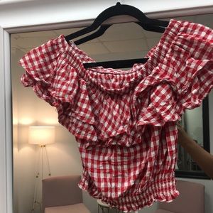 Red Gingham Off The Shoulder Top